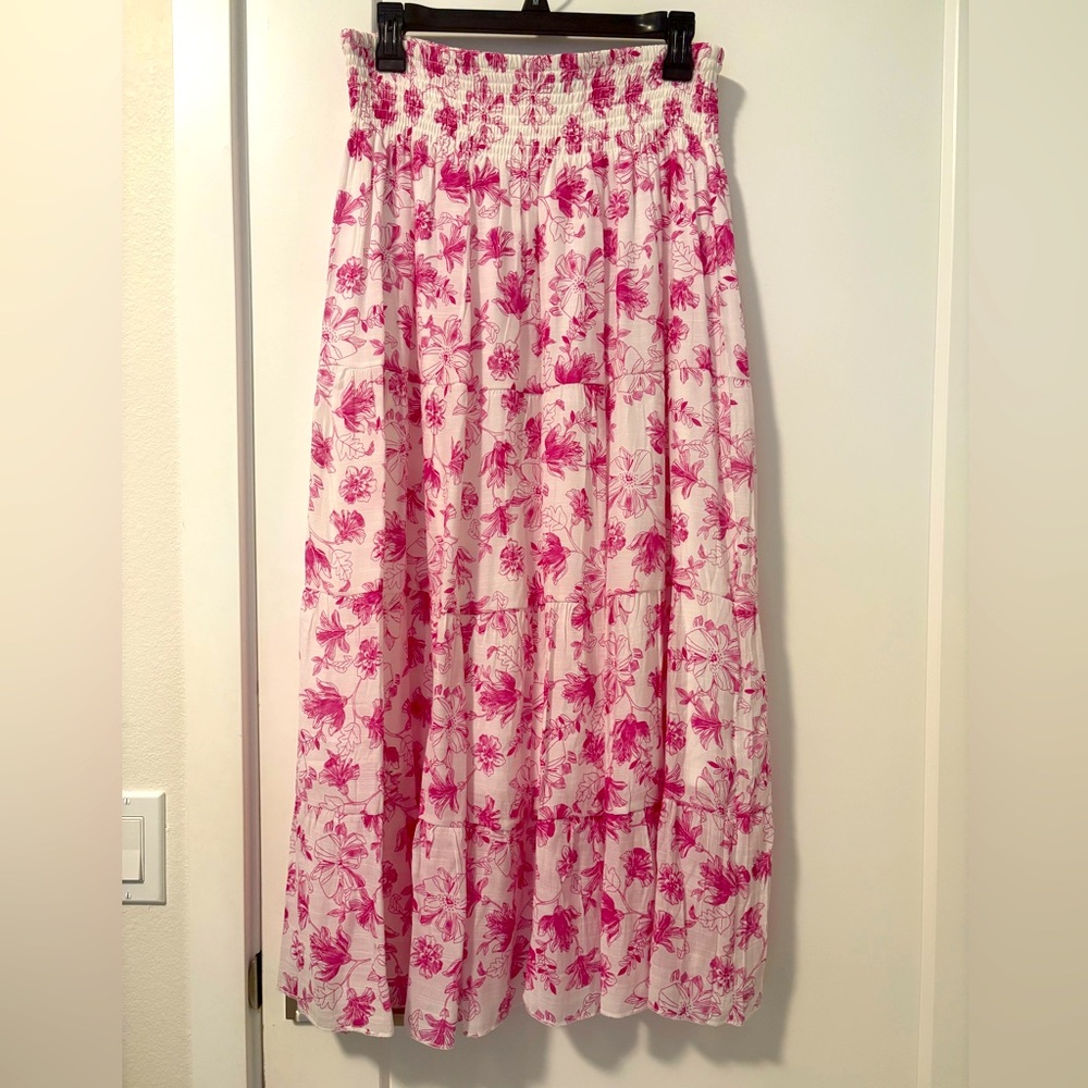 Pink Smocked A-Line Maxi Skirt for Resort Wear